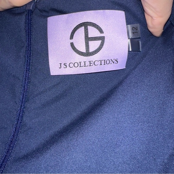 NWT JS Collections Illusion Lace Neck Mermaid Dress NEW Gown Navy Blue - Picture 10 of 13